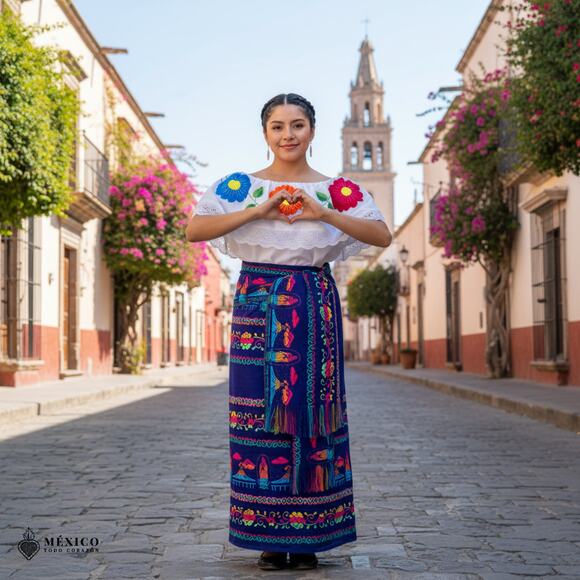 Traditional Mexican Floral Cambaya Dress Set – Handmade Three-Pieces - Picture 3 of 8